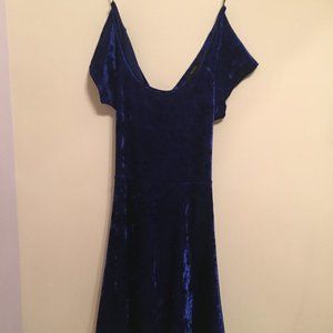 Lower-cut back, silky navy dress